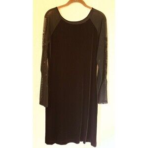 Karen Kane LBD Black Velvet Dress Sheer Sleeve Size Large